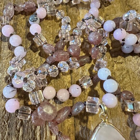 Bohemian Natural Stone Glass Knot Pendant Necklace | Gift Box Included , Pink Q - Picture 12 of 12